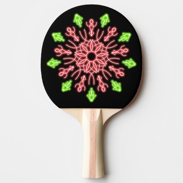 Red and green neon flower ping pong paddle (Front)
