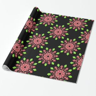 Red and green neon flower wrapping paper