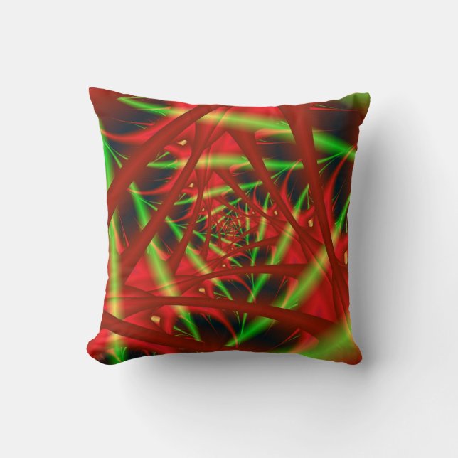 Red and Green Neural Network Spiral Cushion (Front)