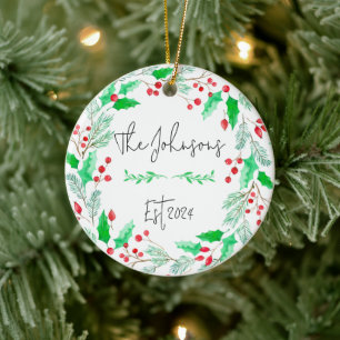 red and green newly married family ornament