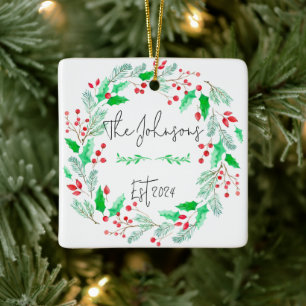 red and green newly married family ornament