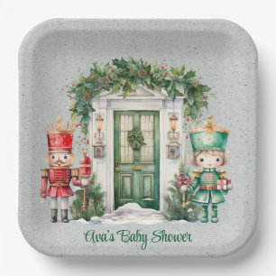 Red and Green Nutcracker Baby Shower Paper Plate