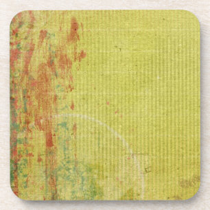 Red and Green Paint on Vintage Wallpaper Abstract Coaster