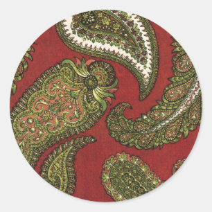 Red and Green Paisley Envelope Seal Sticker