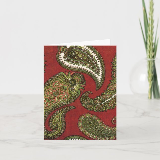 Red and Green Paisley Note Cards (Front)