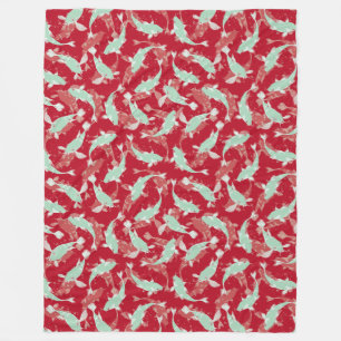 Red and Green Pattern - Koi Fish Fleece Blanket