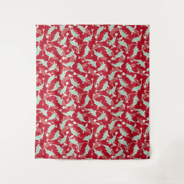 Red and Green Pattern - Koi Fish Tapestry (Front)