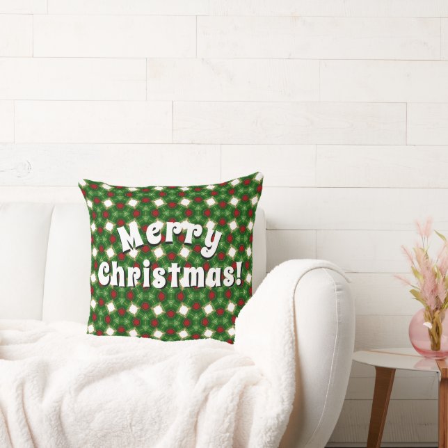 Red and Green Pattern Merry Christmas Cushion (Couch)