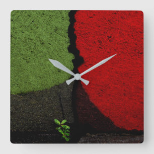 Red and Green Pavement Road Paint Square Wall Clock