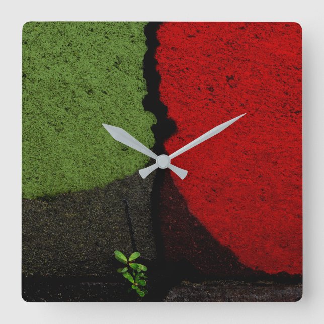 Red and Green Pavement Road Paint Square Wall Clock (Front)