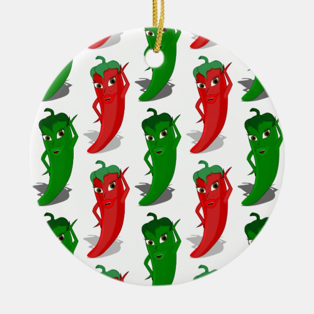 Red And Green Pepper Divas Cartoon Pattern Ceramic Tree Decoration (Front)