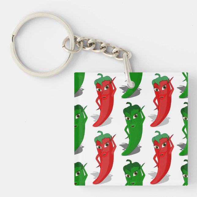 Red And Green Pepper Divas Cartoon Pattern Key Ring (Front)