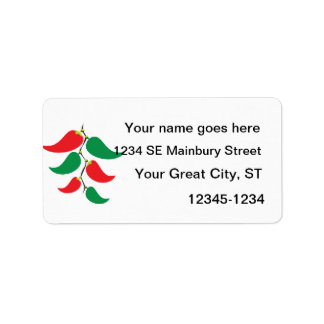 Red and Green Pepper Graphic on a string Label