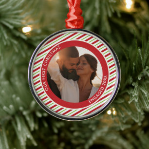 Red and Green Photo Custom Text Christmas Ornament