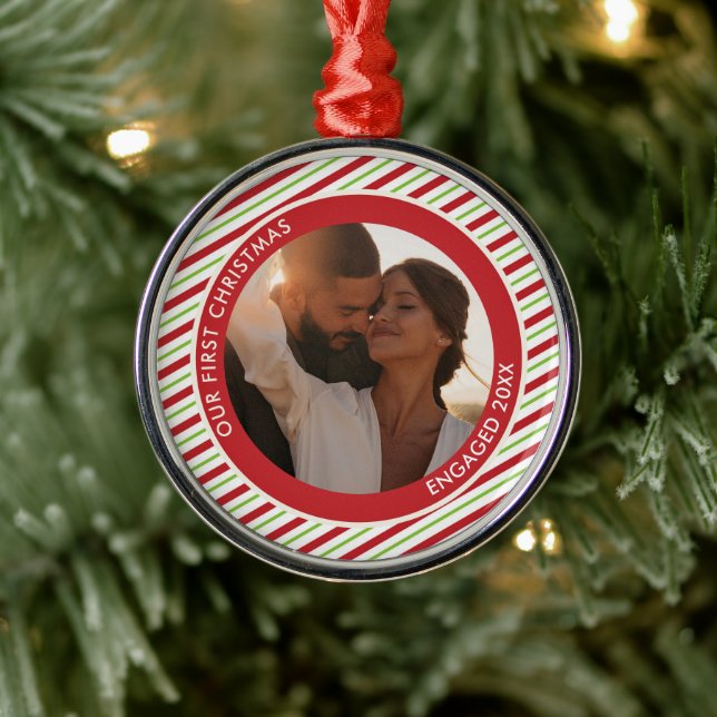 Red and Green Photo Custom Text Christmas Ornament (Tree)