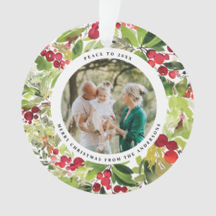 red and green photo festive modern botanical ornament