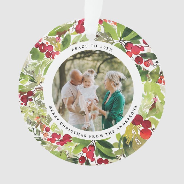 red and green photo festive modern botanical ornament (Front)