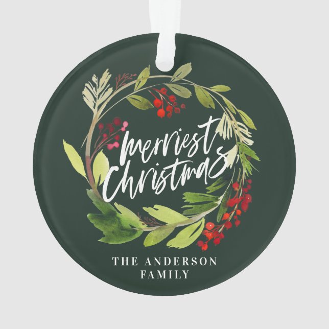 red and green photo festive modern botanical ornament (Back)