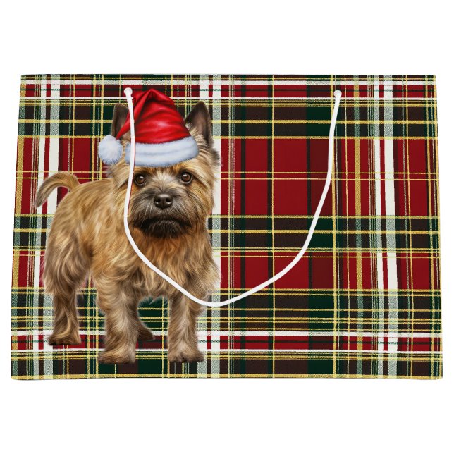 Red  and Green Plaid Cairn Dog Lover Holiday Large Gift Bag (Front)