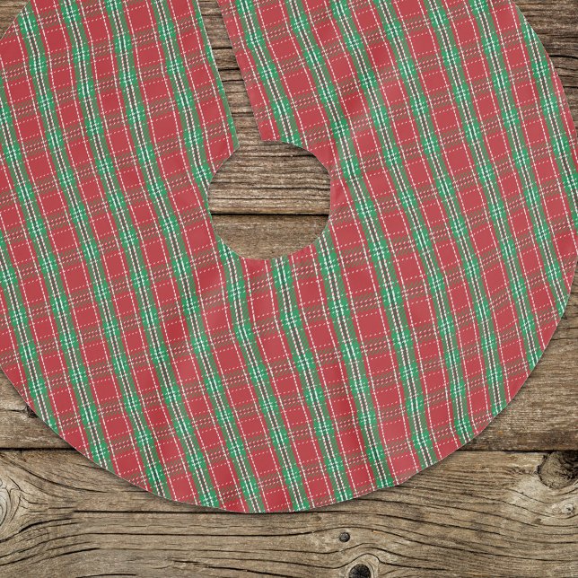 Red and Green Plaid Christmas Pattern Brushed Polyester Tree Skirt (Christmas holiday red and green simple classic tree skirt. )