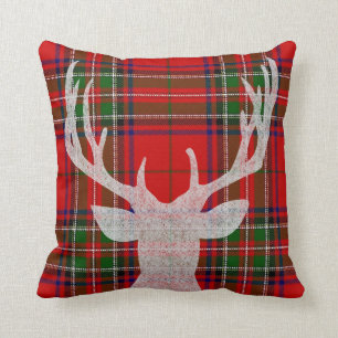 Red and Green Plaid Christmas Pillow with Deer