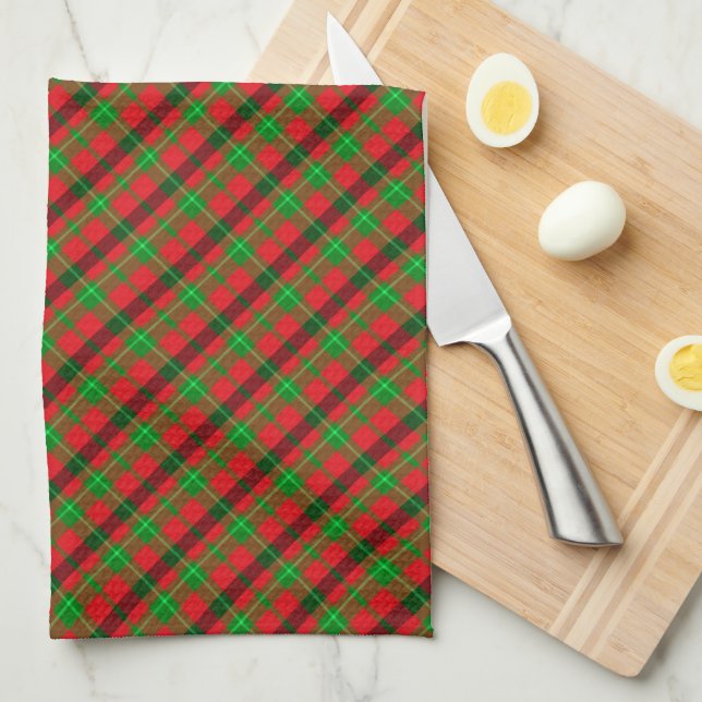 Red And Green Plaid Christmas Tea Towel (Quarter Fold)