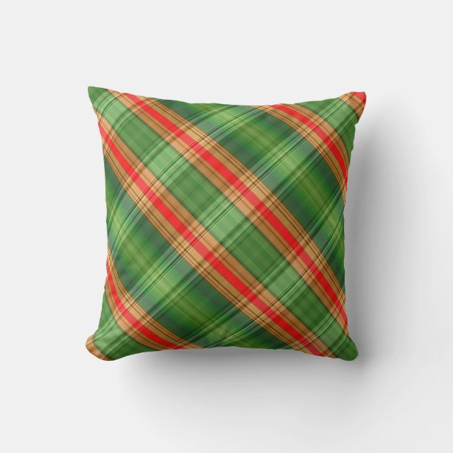 Red and Green Plaid Country Throw Pillow (Front)