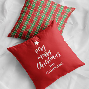 Red and Green Plaid Merry Christmas Custom Cushion