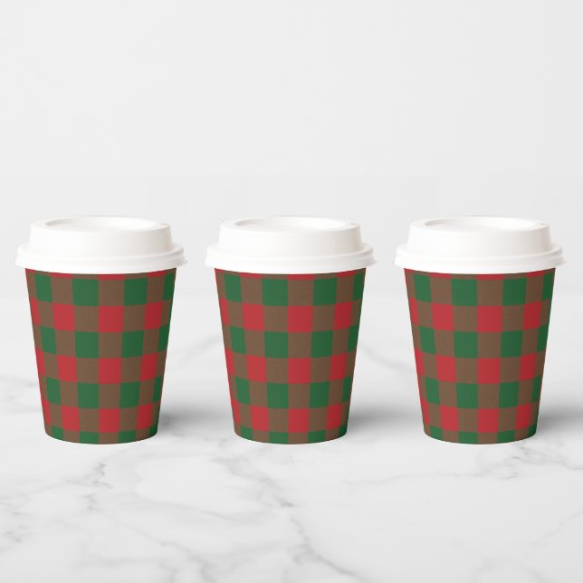 Red and Green Plaid Paper Cups  (Multi)