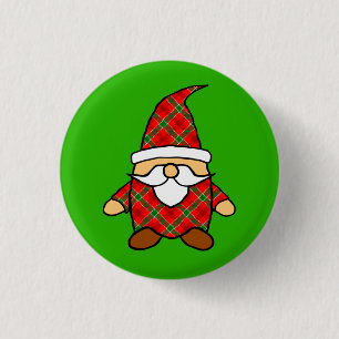 Red And Green Plaid Pattern Gnome Button