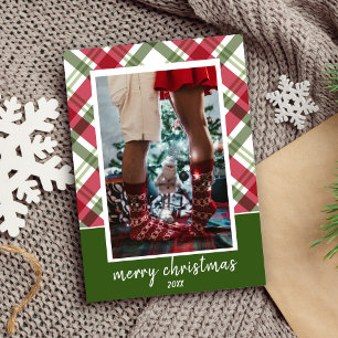 Red and Green Plaid Photo Christmas Card