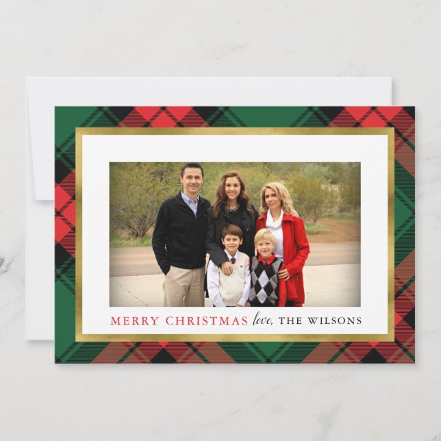 Red and Green Plaid Photo Christmas Card (Front)