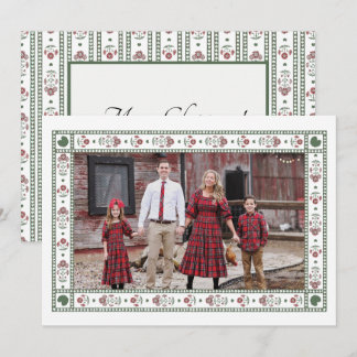 Red and Green Poinsettia Block Print Christmas Holiday Card