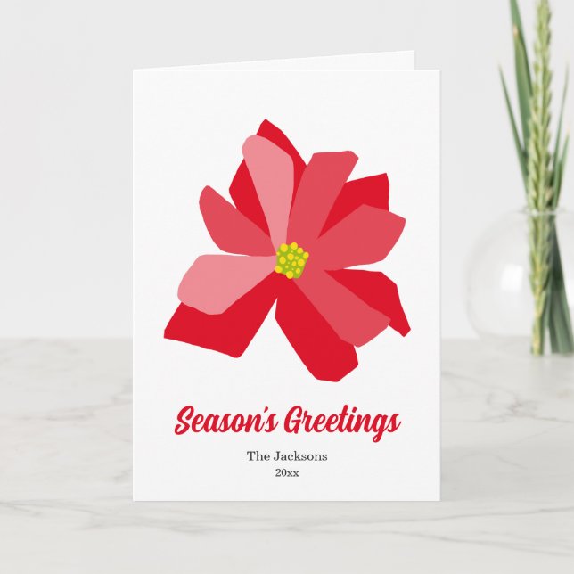 Red and Green Poinsettia Illustration Holiday Card (Front)