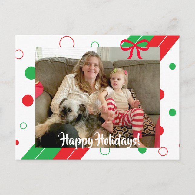 Red and Green Polka Dot Christmas Happy Holidays Postcard (Front)