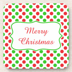 Red and Green Polka Dot Pattern Christmas Coaster