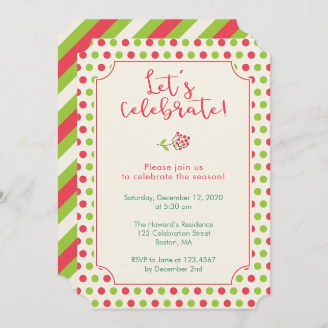 Red and Green Polka Dots Holiday Party Invitation (Front/Back)