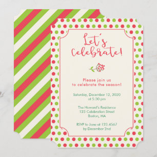 Red and Green Polka Dots Holiday Party Invitation