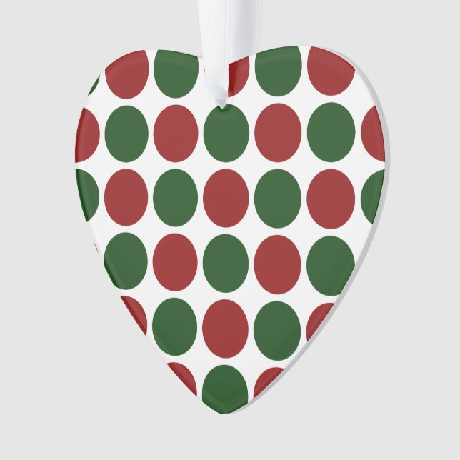 Red and Green Polka Dots on White Ornament (Front)