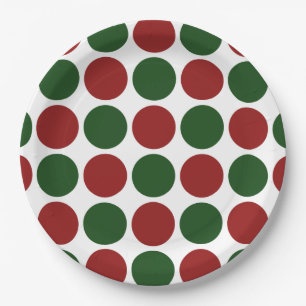 Red and Green Polka Dots on White Paper Plate