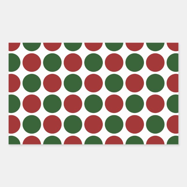 Red and Green Polka Dots on White Rectangular Sticker (Front)