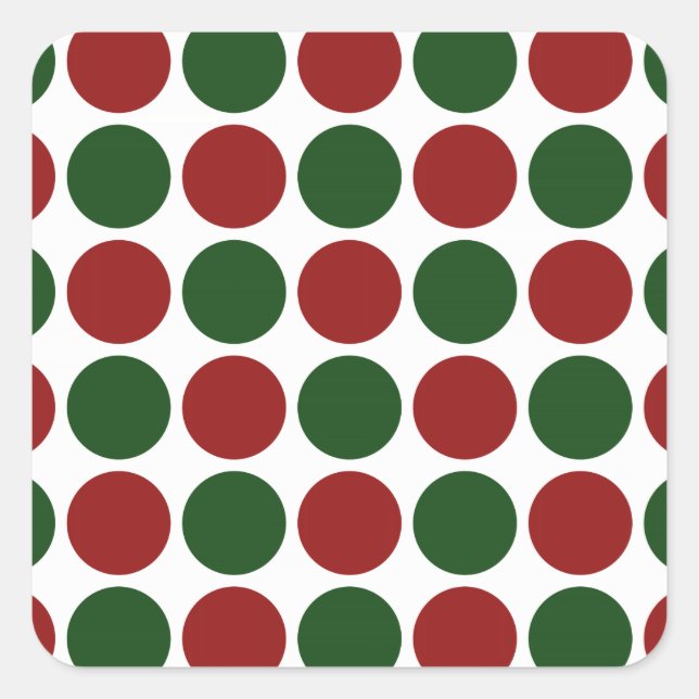 Red and Green Polka Dots on White Square Sticker (Front)