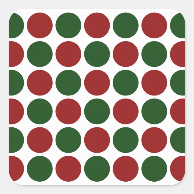 Red and Green Polka Dots on White Square Sticker (Front)