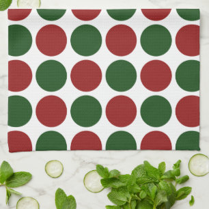 Red and Green Polka Dots on White Tea Towel
