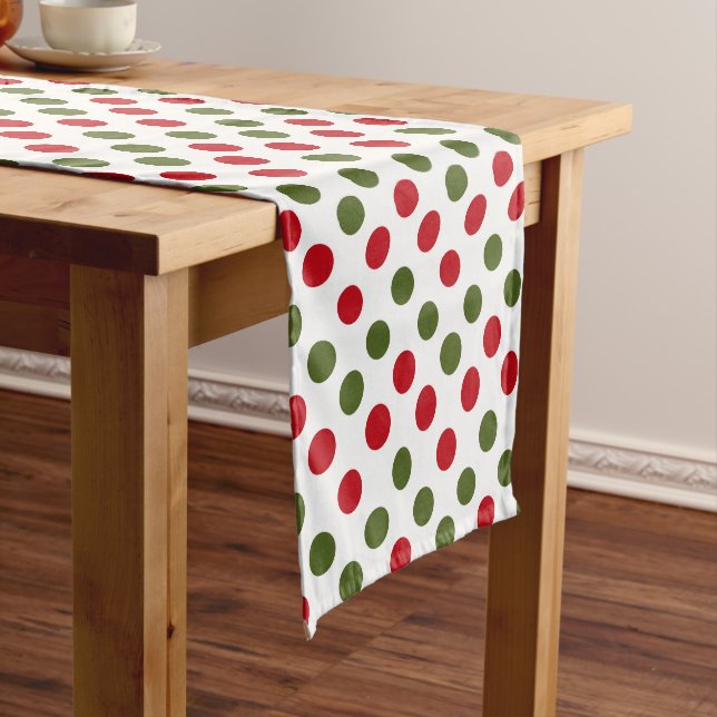 Red and Green Polka Dots Short Table Runner (In Situ)