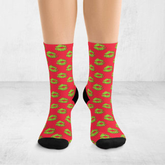 Red and Green Pop Art Kissing Lips XOXO Socks