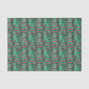 Red and Green Preppy Christmas Trees Tissue Paper