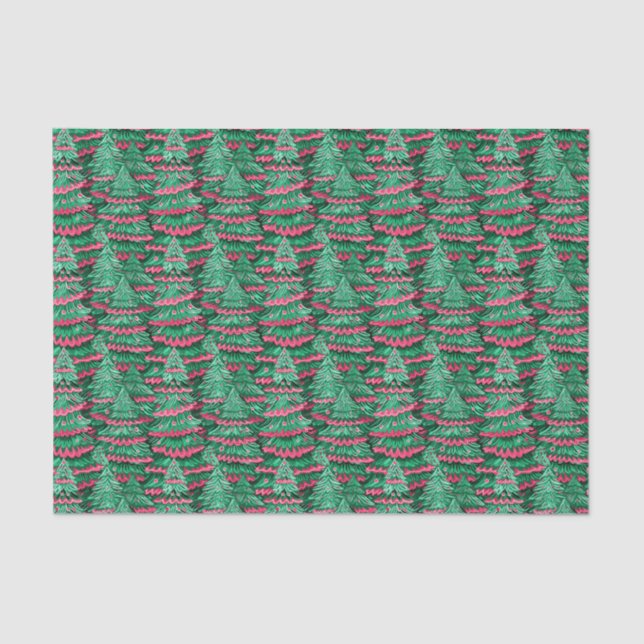 Red and Green Preppy Christmas Trees Tissue Paper (Front)