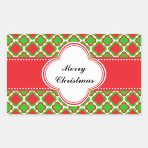 Red and Green Quatrefoil Pattern Christmas Rectangular Sticker