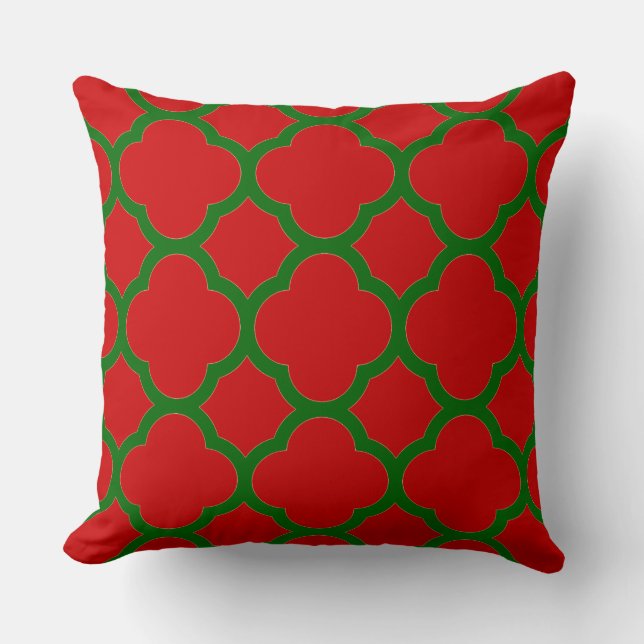 Red and Green Quatrefoil Pattern Cushion (Front)